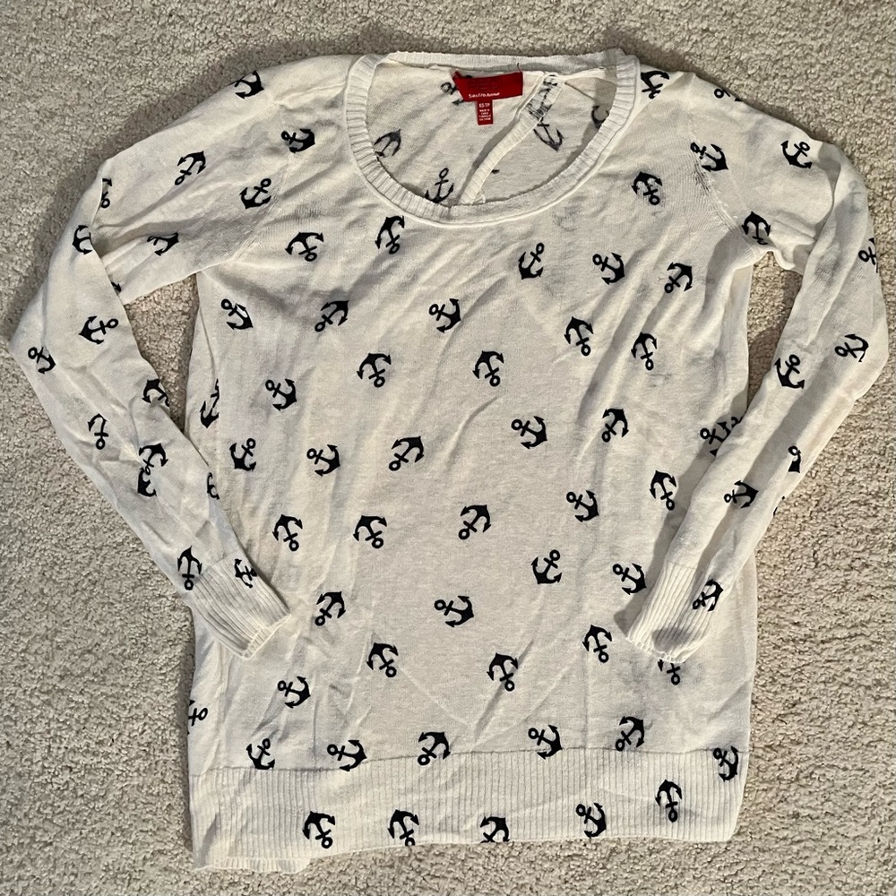 Saks 5th Ave Red navy & white open-back anchor print lightweight summer sweater